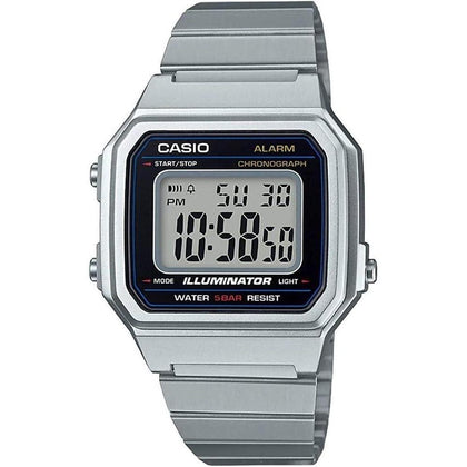 Casio B650WD-1ACF Reloj clásico de cuarzo con pantalla digital plateada para hombre, color plata y negro