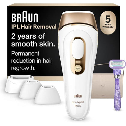 Braun IPL Silk·Expert Pro 5, sistema de depilación para mujeres y hombres, resultados duraderos con cabezales de precisión adicionales