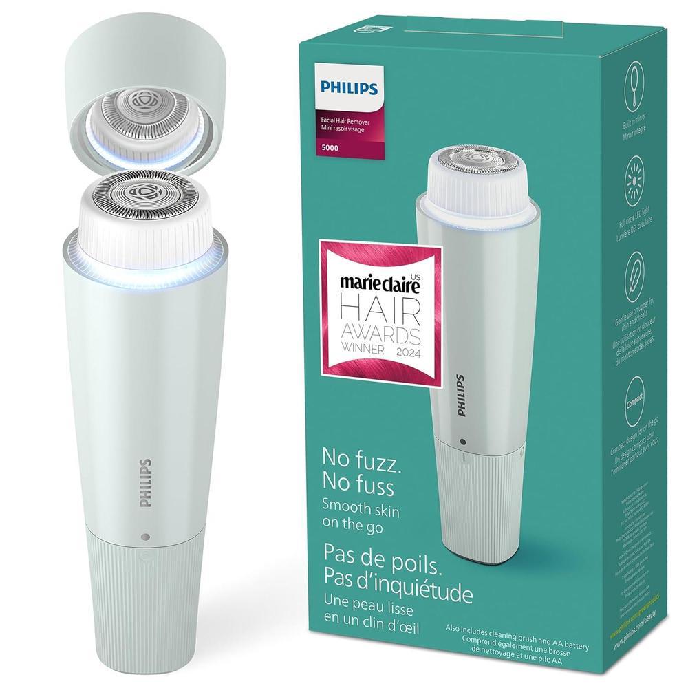 Philips Beauty Serie 5000 - Afeitadora eléctrica y peluquera personal para mujer, compacta e inalámbrica, cabeza hipoalergénica, depilación suave y rápida