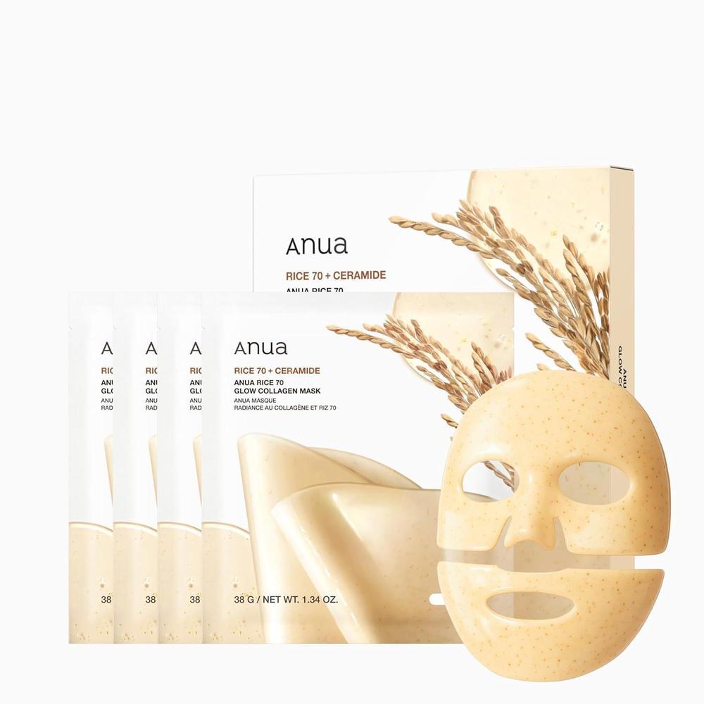 ANUA Rice 70 Máscara de Colágeno Facial Nocturna, Hidratante y Reafirmante para Piel Luminosa