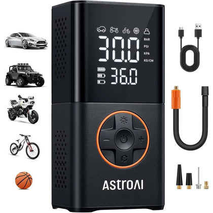 AstroAI Inflador de neumáticos L7, compresor de aire portátil inalámbrico con pantalla digital, ideal para autos, motocicletas y bicicletas