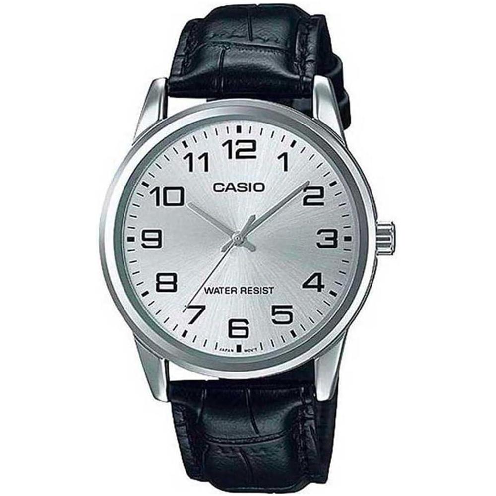 Reloj analógico Casio MTP-V001L-7BUDF para hombre con correa de cuero negro y esfera blanca