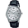 Reloj analógico Casio MTP-V001L-7BUDF para hombre con correa de cuero negro y esfera blanca