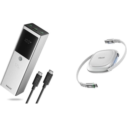 TALIX batería carga rápida 125W, 12800 mAh para laptops, cable retráctil USB-C, cargador PD para MacBook y más