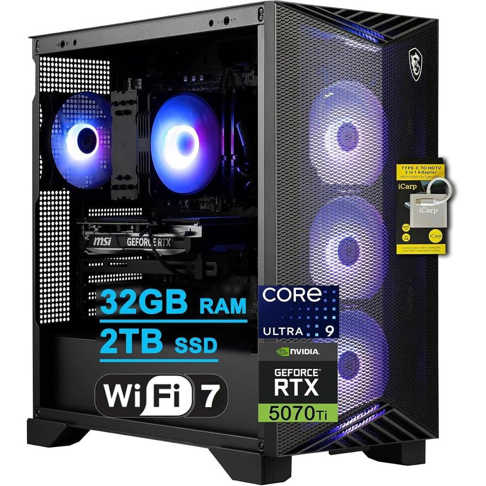 MSI Aegis R2 AI: Torre para juegos con Intel Ultra 9, 32GB RAM, 2TB SSD, RTX 5070 Ti, Wi-Fi 7 y PSU 80+ Gold con accesorio ICP