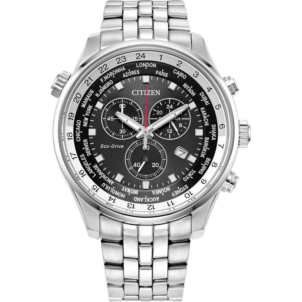 Citizen Reloj cronógrafo deportivo de lujo Eco-Drive, tiempo de 12/24 horas, fecha, resistente al agua, acero inoxidable
