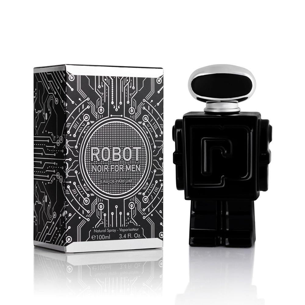 Robot Noir para hombre, fragancia fresca de madera con cardamomo, ruibarbo, bergamota, limón, vainilla y vetiver haitiano