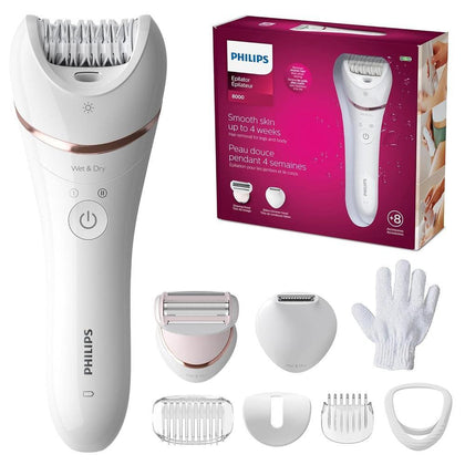 Philips Depiladora Serie 8000 Húmedo y Seco con 8 Accesorios Incluidos para una Experiencia de Depilación Completa