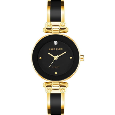 Reloj de pulsera Anne Klein con esfera de diamantes genuinos y diseño elegante en negro y dorado