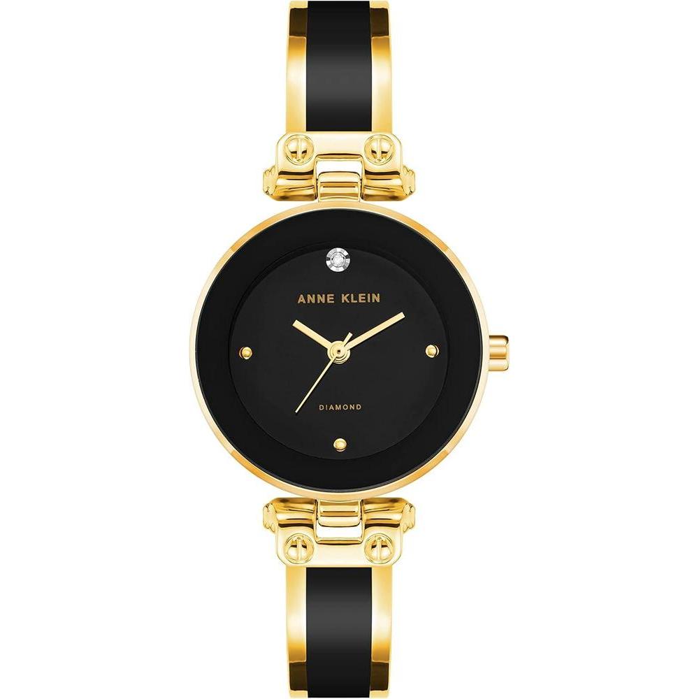 Reloj de pulsera Anne Klein con esfera de diamantes genuinos y diseño elegante en negro y dorado