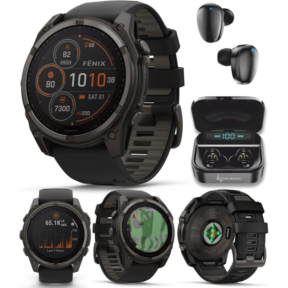 Garmin Fenix 8 Smartwatch Multideporte Con Carga Solar, Zafiro, Titanio Y GPS, Incluye Auriculares Wearable4U 51 Mm 32 Gb