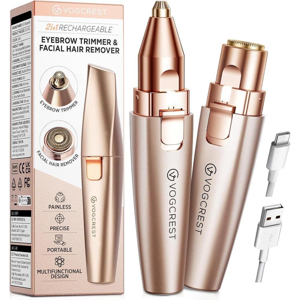 Eyebrow & Facial Trimmer Recortadora de cejas y facial recargable 2 en 1 con luz LED