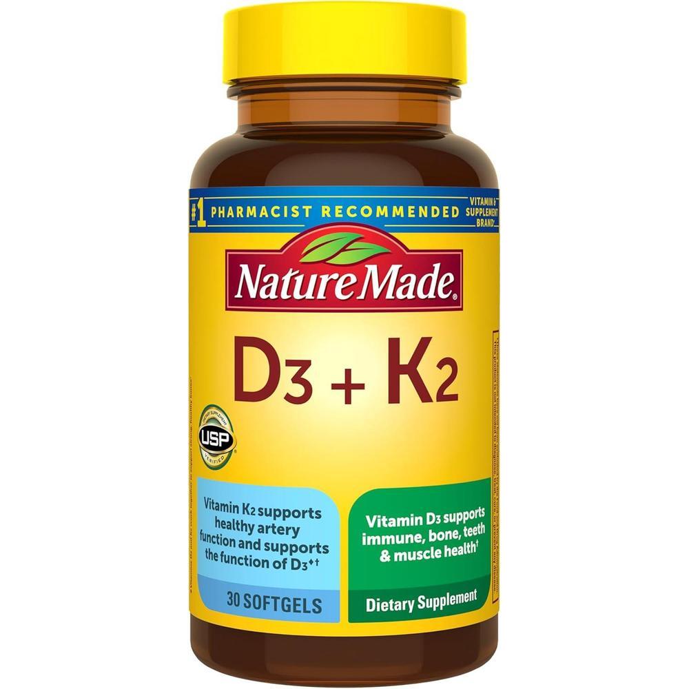 Nature Made Suplemento de Vitamina D3 y K2 para salud ósea, dental, muscular e inmunológica, 30 cápsulas blandas