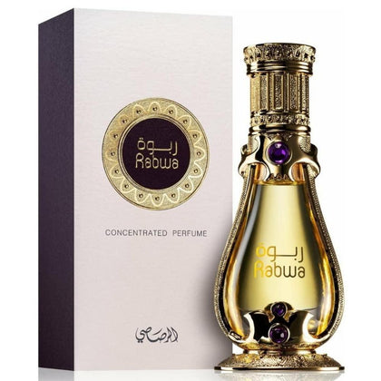 RASASI Rabwa - Aceite de perfume concentrado unisex para hombres y mujeres con notas de madera, pachulí y bergamota, elegante botella