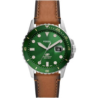 Reloj de pulsera Fossil para hombre, diseño acero inoxidable con correa de cuero marrón y resistencia al agua