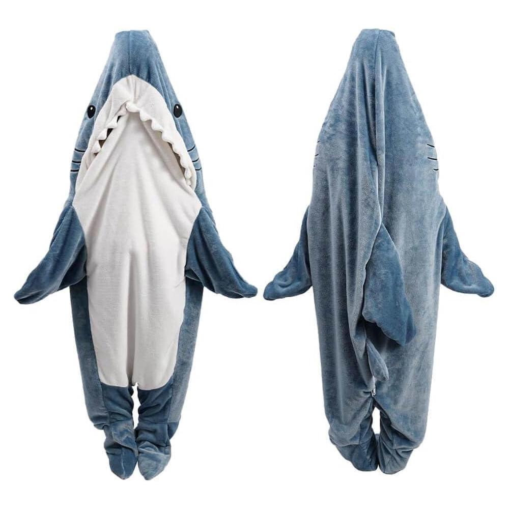 Manta de tiburón con capucha para adultos y niños, manta de tiburón portátil, saco de dormir de tiburón, disfraz de tiburón suave y acogedor