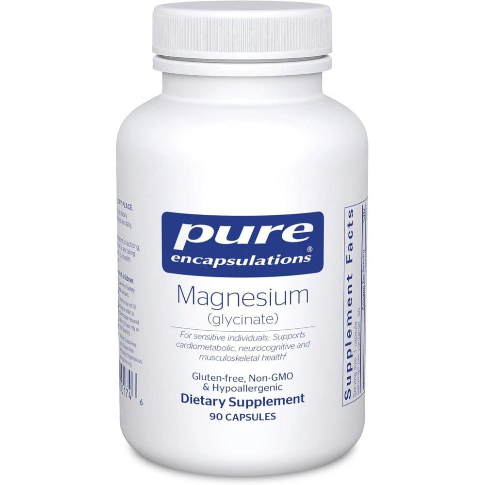 Magnesio glicinado Pure Encapsulations: soporte para relajación, salud cardíaca, músculos, nervios y metabolismo