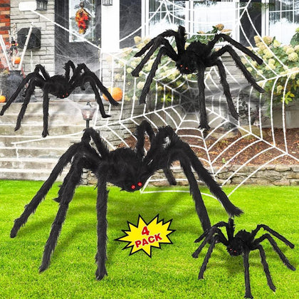 Juego de decoración de Halloween con arañas grandes, telarañas elásticas y más, ideal para un ambiente espeluznante