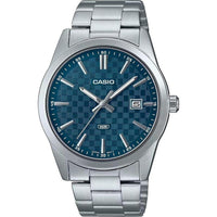Reloj Casio para hombre, analógico, esfera azul, acero inoxidable, diseño moderno con cierre desplegable