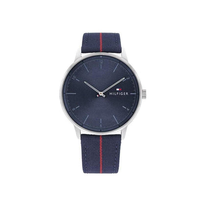 Reloj Tommy Hilfiger para hombre, estilo minimalista, caja de acero inoxidable, correa de nailon azul