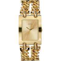 GUESS Reloj de pulsera multicadena para mujer en tono plateado con dial dorado y segundero, resistente a arañazos