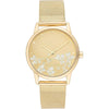 Reloj de pulsera para mujer Nine West en dorado con acero inoxidable, cristal resistente y diseño floral elegante