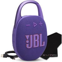 JBL Altavoz Bluetooth portátil Clip 5, Impermeable y polvo, batería de larga duración, morado, solución de tela de máximo rendimiento
