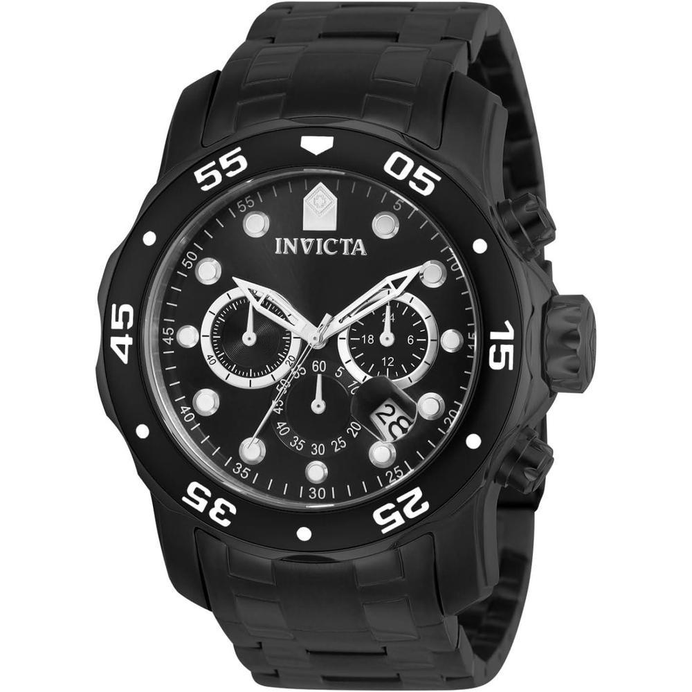 Reloj cronógrafo de cuarzo Invicta Pro Diver con correa de acero inoxidable plateado y esfera negra para hombre, modelo 0073