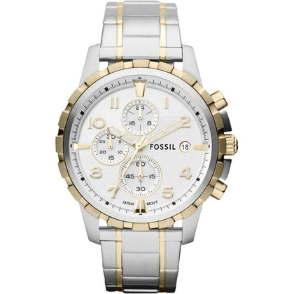 Reloj cronógrafo Fossil Dean de acero inoxidable para hombre, estilo clásico, con esfera blanca y dos tonos