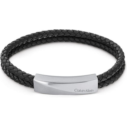 Pulsera de cuero trenzado para hombre Calvin Klein con diseño industrial y cierre magnético multifacético elegante