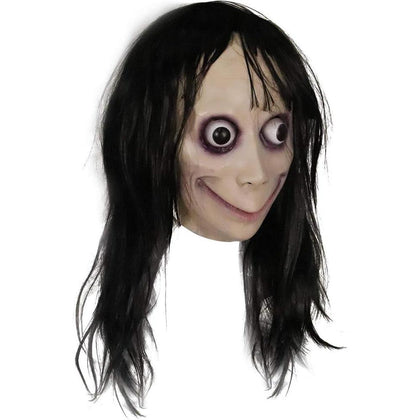 Máscara espeluznante de látex con cabello largo para Halloween y eventos de miedo, accesorio ideal para disfraces