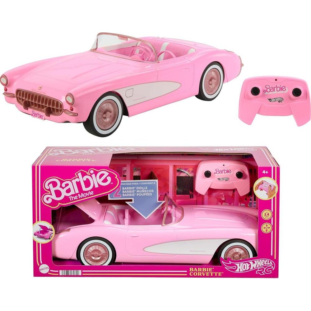 Barbie Hot Wheels RC Corvette de la Película, Coche de Juguete a Control Remoto de Función Completa para 2 Muñecas