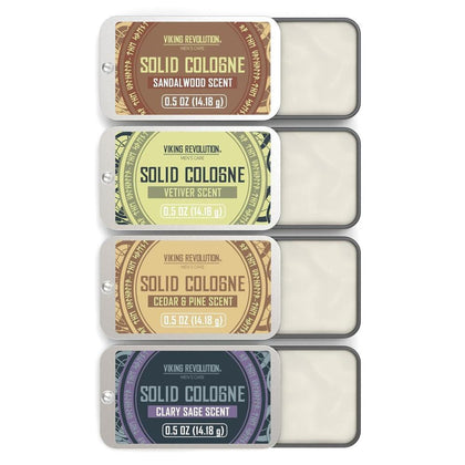 Viking Revolution Paquete de 4 colonias sólidas para hombre, perfume sólido variedad de madera, salvia, vetiver y sándalo