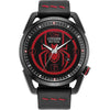 Citizen Reloj Eco-Drive Marvel Miles Morales acero inoxidable negro con correa cuero y esfera negra, modelo AW1685-00W