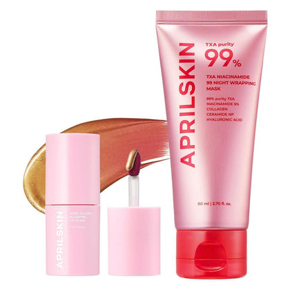 APRILSKIN TXA Overnight Mask y Hero Lip Stain Duo, perfecto cuidado de noche y color duradero para labios