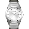 Bulova Reloj de cuarzo con calendario de 3 manecillas para hombre, esfera estampada, estilo clásico de acero inoxidable