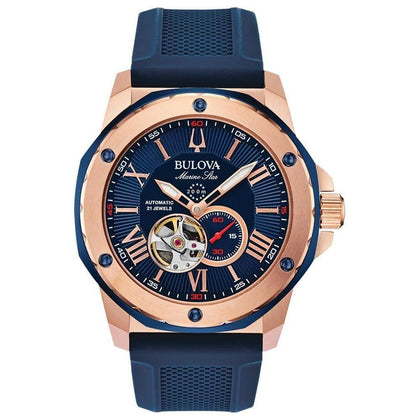 Bulova Reloj Automático Marine Star Esfera Azul para Hombre con Acabado Oro Rosa