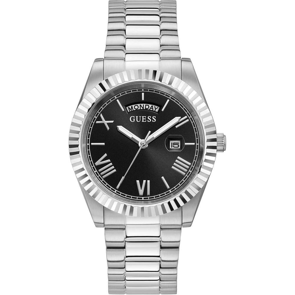 Reloj analógico GUESS plateado con pulsera de eslabones, caja de acero inoxidable y resistencia al agua