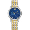 Citizen Eco-Drive Disney Princess Ariel Reloj con diamantes tono dorado, esfera azul de cristal de zafiro, modelo EX1499-50W