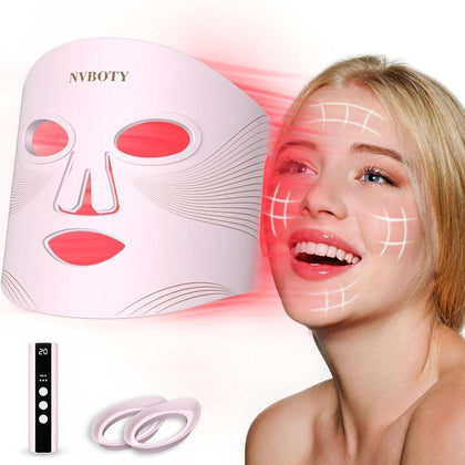 Máscara facial LED con terapia de luz roja, 4 modos, control remoto recargable, luz azul, naranja, infrarroja y roja