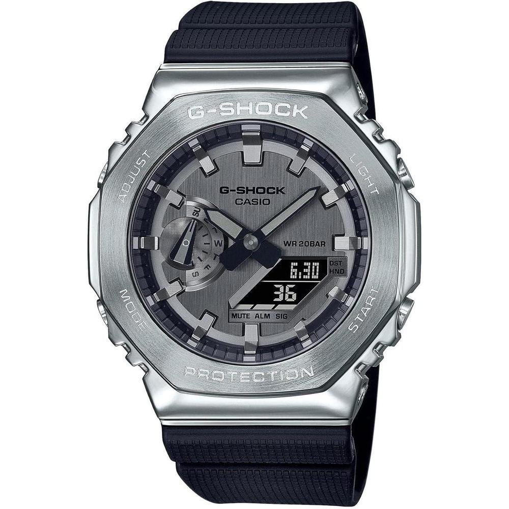 G-Shock Reloj Casio GM2100-1A con banda de resina negra y cubierta de metal, diseño octogonal deportivo, resistente al agua