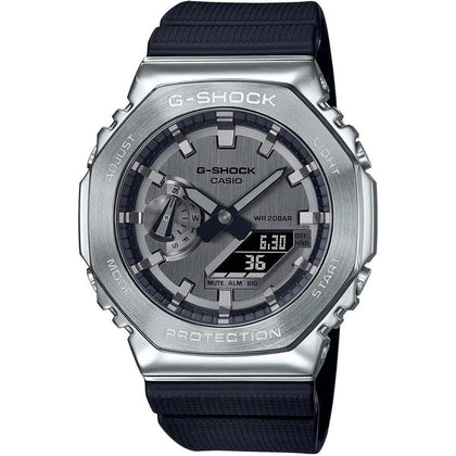 G-Shock Reloj Casio GM2100-1A con banda de resina negra y cubierta de metal, diseño octogonal deportivo, resistente al agua