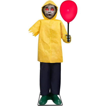 Decoraciones de Halloween para exteriores, animatrónica de tamaño real con globo brillante y sensor activado por sonido