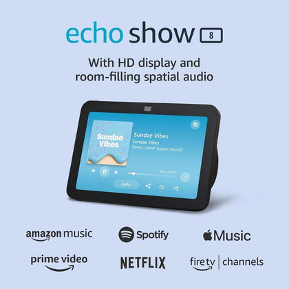 Amazon Echo Show 8, 3ª generación, modelo de 2023 con audio espacial, Smart Home Hub integrado y Alexa, color Carbón
