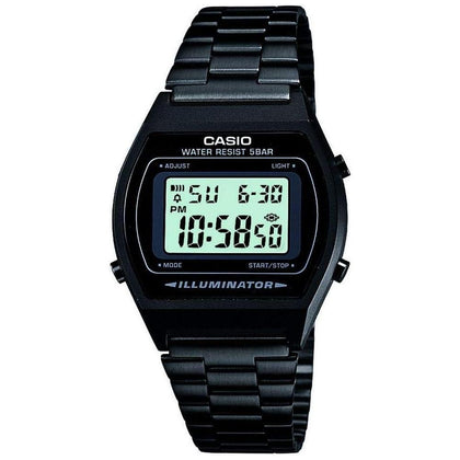Reloj Casio de la colección para hombre con caja y correa de acero inoxidable negro, dial negro y resistencia al agua 5 bar
