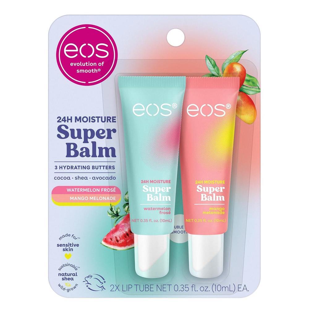 eos 24H Moisture Super Balm de Sandía y Mango para Pieles Sensibles, Mascarilla Labial Día o Noche, Paquete de 2