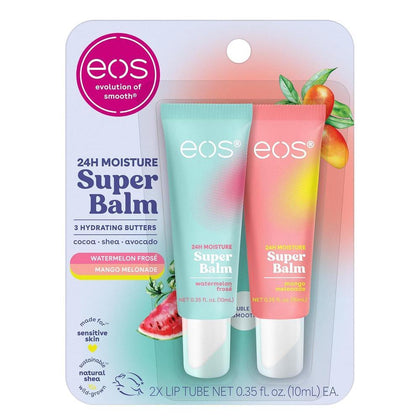eos 24H Moisture Super Balm de Sandía y Mango para Pieles Sensibles, Mascarilla Labial Día o Noche, Paquete de 2