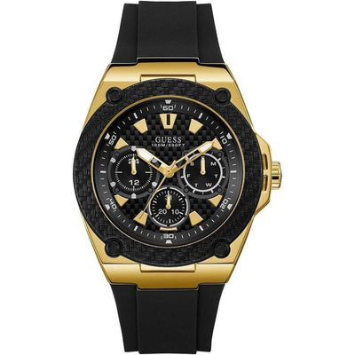 Reloj Guess para hombre de acero inoxidable con movimiento cuarzo japonés y correa de silicona negra resistente