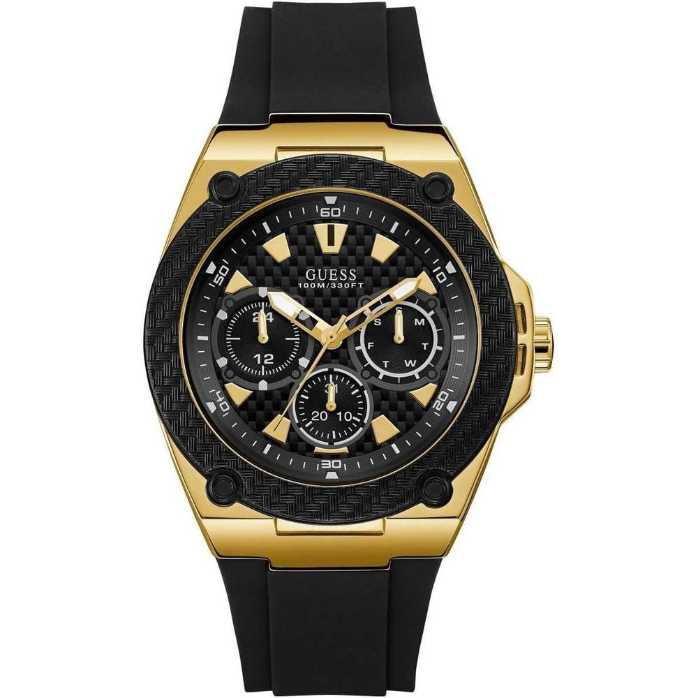 Reloj Guess para hombre de acero inoxidable con movimiento cuarzo japonés y correa de silicona negra resistente