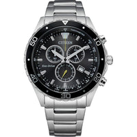 Citizen Reloj cronógrafo Eco-Drive Weekender para hombre en acero inoxidable plateado, esfera negra